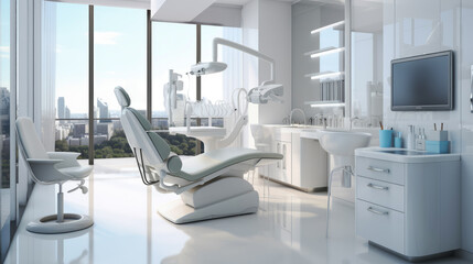 generated illustration of Dental clinic and dental care by dentist In a clean, white room