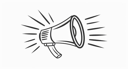 Illustration sketch of a speaker continuous line megaphone icon. Doodle art speaker voice microphone loudspeaker. Megaphone announces sound attention. Modern illustration.