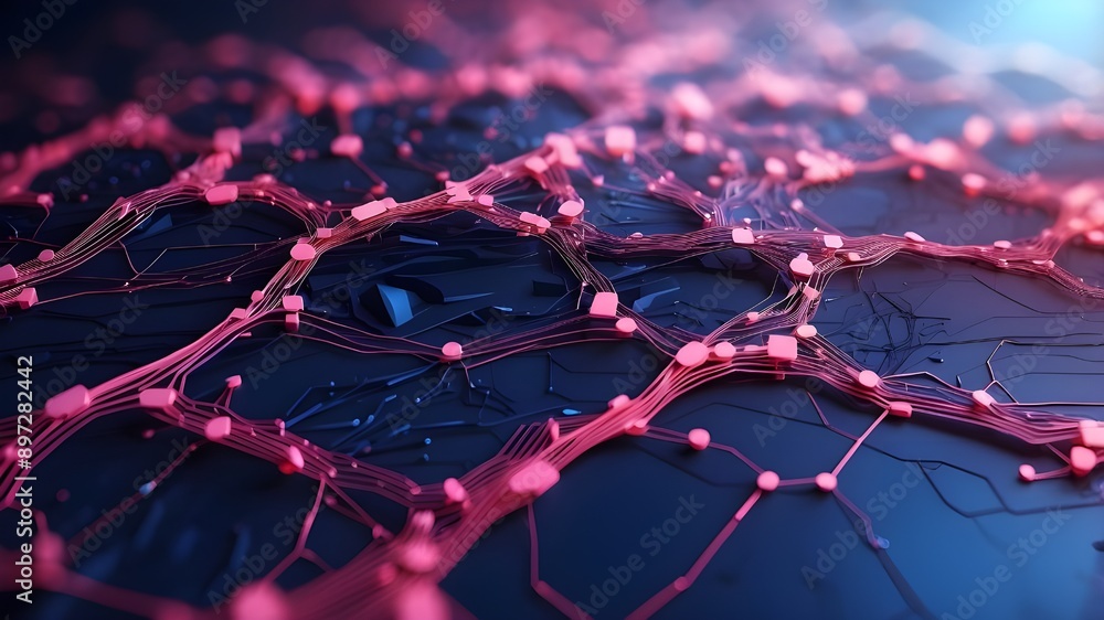 Poster futuristic digital technology abstract circuit backdrop in blue and pink. internet network connectiv