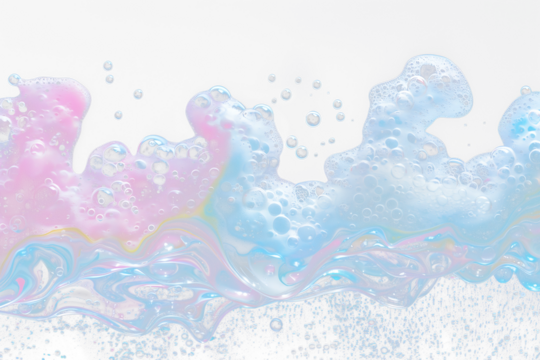 Soap foam colorful bubbles on transparent ,Detergent foam bubble on water.
