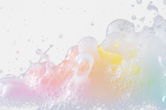 Soap foam colorful bubbles on transparent ,Bath foam with shampoo bubbles, isolated.