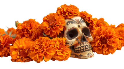 Marigold Flowers Cempasuchil for Day of the Dead, Vibrant and Iconic Mexican Cultural Symbol, Colorful and Traditional Celebration Decoration, png file, isolated on white