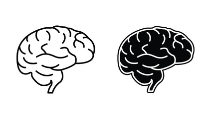 Human brain icon set solid and outline style isolated on white background.