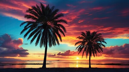palm trees at sunset with epic skies