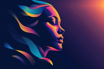 Abstract woman face with flowing colorful hair