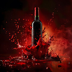 Fototapeta premium Bottle of premium wine emerging from a splash of red liquid