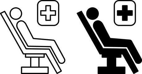Patient icons. Black and White Vector Icons. Patient Awaiting Examination in Hospital. Person Receiving Medical Care. Health and Medicine Concept