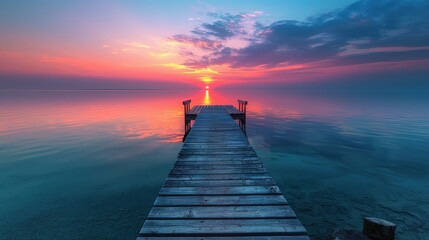 Obraz premium Tranquil Lakeside Sunset - Serene Reflection on Calm Waters