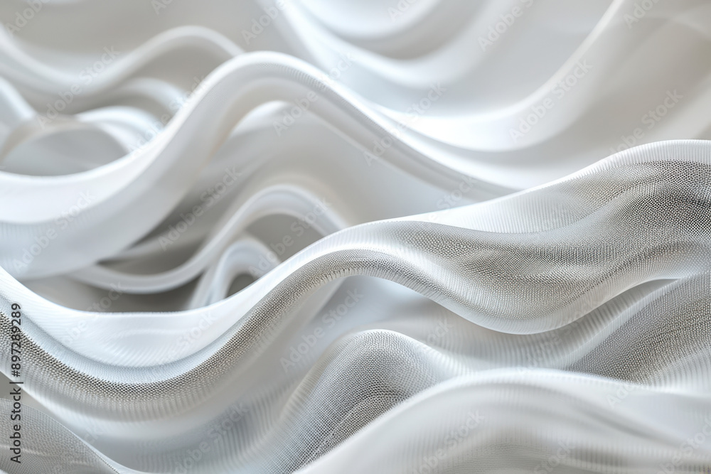 Poster abstract white wavy fabric flowing in the air creating a beautiful background texture