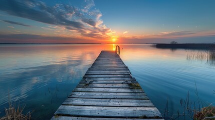 Fototapeta premium Tranquil Sunset Over the Serene Lake Dock