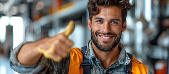 Smiling Construction Worker Giving Thumbs Up