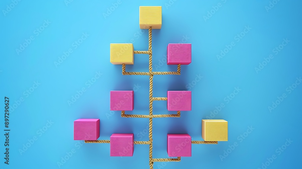 Poster abstract representation of organizational structure with connected figures highlighting teamwork and