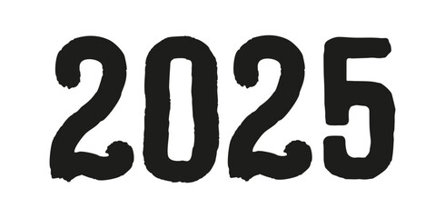 Vector 2025 year black handwriting horizontal font. Illustration with lettering for calendar .Isolated typography bold text for logo design, flyer, banner, poster, planner