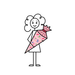 schoolgirl holding sugar cone, zuckertute germany school enrollment tradition, vector illustration