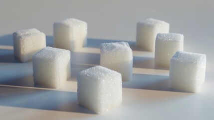 Group of sugar cubes arranged neatly on a table, perfect for illustrations or product photography