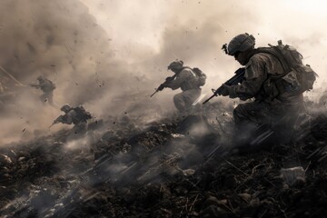 Naklejka premium Soldiers in a War Zone.