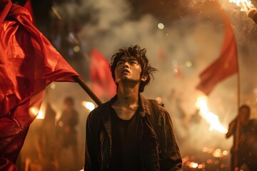 Obraz premium Young Man in the Midst of a Riot.