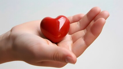 Fototapeta premium Hand Holding a Heart Shape: A hand holding a small heart-shaped object, symbolizing care and affection. 