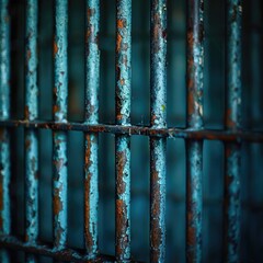 Stark Close-Up of Aged Prison Bars: Symbolizing Confinement and Harsh Correctional Conditions