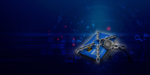 3d rendering  credit or debit card protection lock
