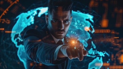 Man Interacting with Digital Globe