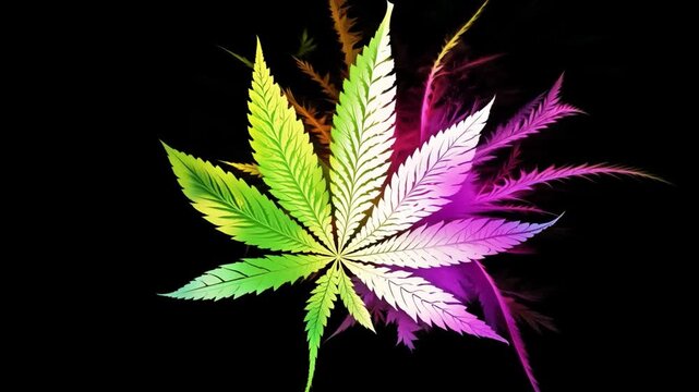 Exploding marijuana leaves Black background.