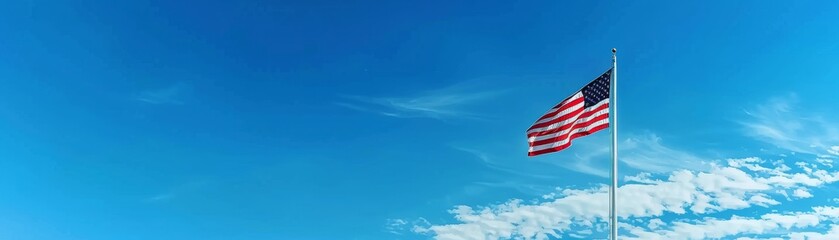 Proudly Waving, Majestic American Flag on Pole.