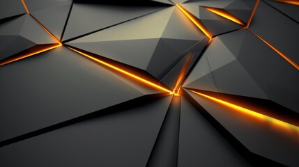 Futuristic dark pattern with edgy triangular shapes and vibrant orange glowing lines on abstract background