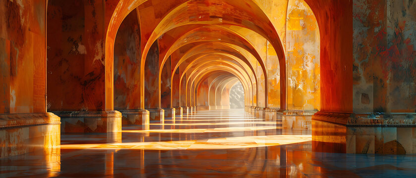 A retrovintage abstract tunnel with nostalgic color palettes and classic patterns, evoking a timeless, nostalgic feel.