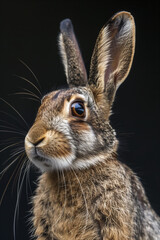 Portrait of a rabbit on black background