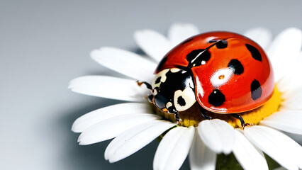 Fototapeta premium Lady bug - coccinellidae and daisy flower.