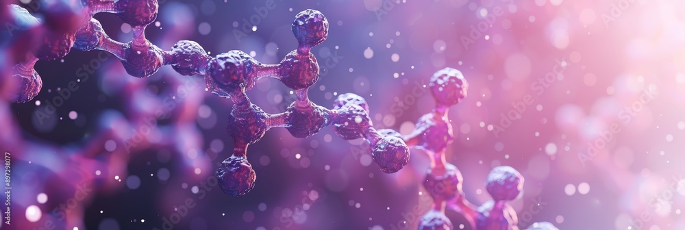 Poster visualizing molecular structures with highlighted particles and compounds for scientific analysis an