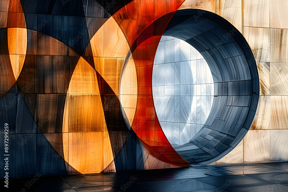 Poster blending geometric shapes with natural curves for a harmonious visual symphony