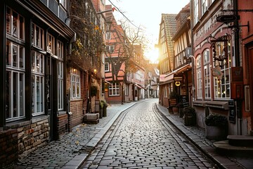 Obraz premium Cobblestone street in a historic European town.