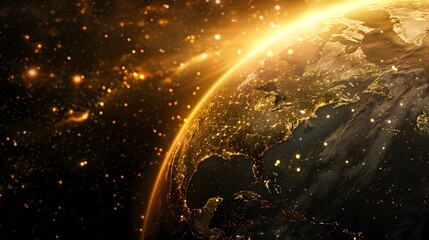 Sunbeams kiss blue marble as it spins through starry cosmos