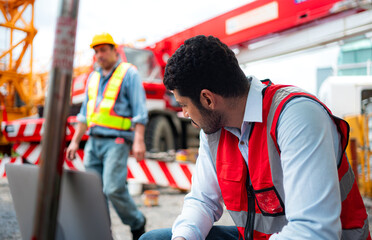 Crane foreman take breaks to drink water while working