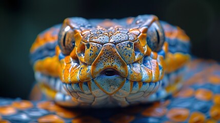 Fototapeta premium A Close Up Portrait of a Vibrant Snake With a Strikingly Patterned Face. Generative AI