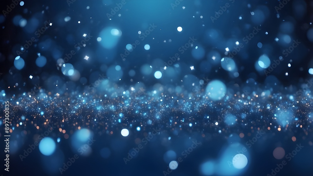 Poster backdrop of abstract bokeh particles in blue light