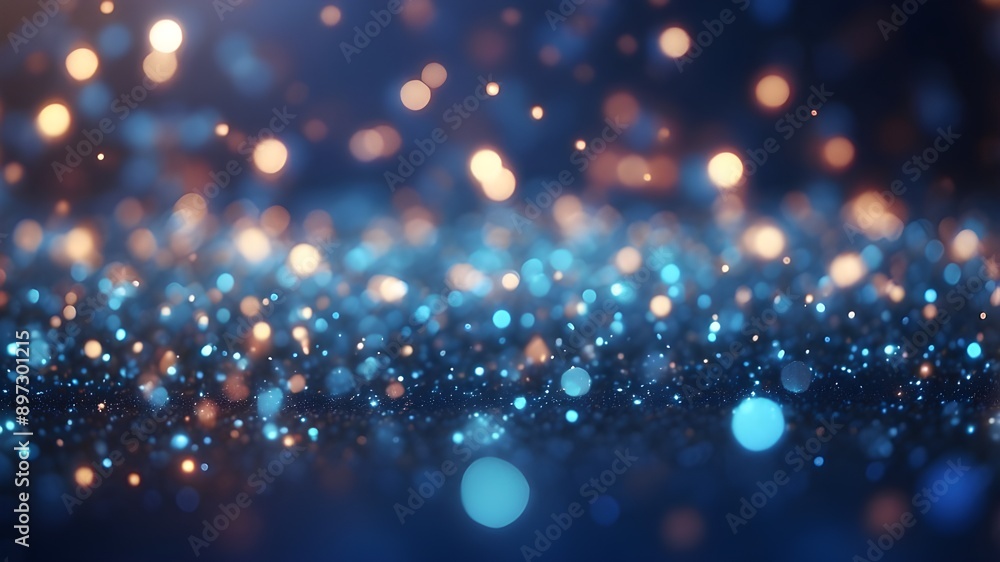 Poster backdrop of abstract bokeh particles in blue light