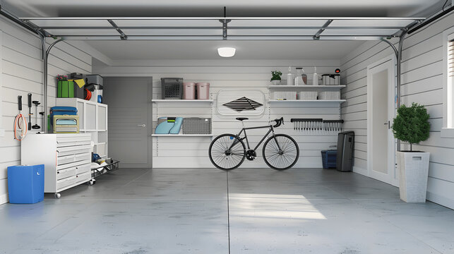 Harmoniously arranged garage with sorted items and labeled racks