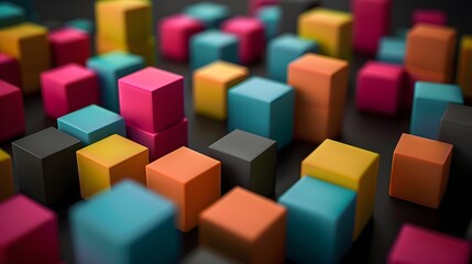 Obraz premium Colored cubes on a black background as a 3D graphic resource