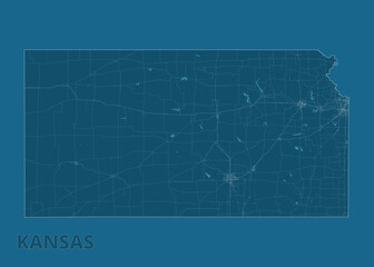 Kansas, United States artistic blueprint map poster