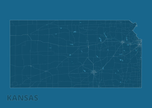Kansas, United States artistic blueprint map poster