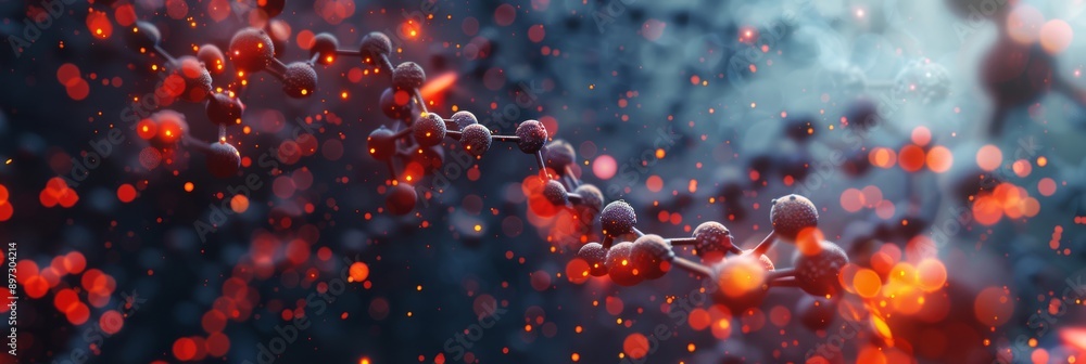 Poster a mesmerizing depiction of a molecular structure with glowing particles. perfect for scientific visu