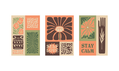 BloomBlocks, a set of abstract botanical wall art posters. Modern floral aesthetic vector illustrations in natural earthy colors.