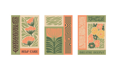 BloomBlocks, a set of abstract botanical wall art posters. Modern floral aesthetic vector illustrations in natural earthy colors.