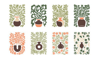 BloomBlocks, a set of abstract botanical wall art posters. Modern floral aesthetic vector illustrations in natural earthy colors.