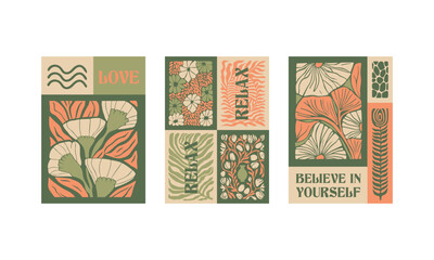 BloomBlocks, a set of abstract botanical wall art posters. Modern floral aesthetic vector illustrations in natural earthy colors.