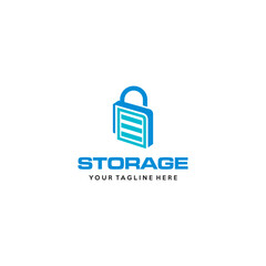 Self storage logo design template. Safe storage garage vector illustration. With concept of padlock and garage symbol combination.