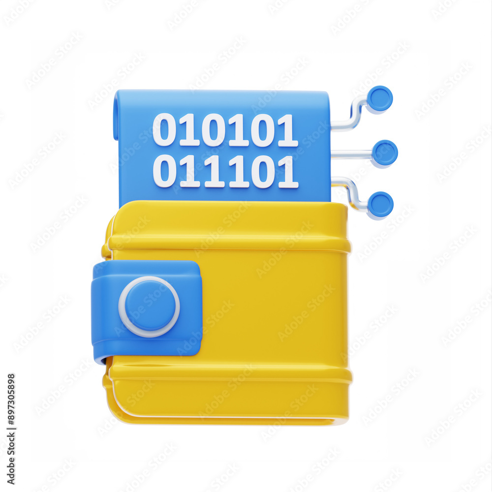 Poster 3d data security wallet encryption. 3d icon